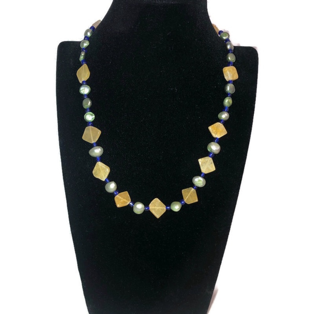 Aventurine Gemstone & Colored Pearl Necklace 18”